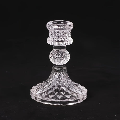 2pcs/set Clear Glass 4 Inch Tall Taper Candle Holders, Crystal Decorative Candle Stand Centerpiece Fit 0.8 Inch Candles For Table Wedding Dinning Party