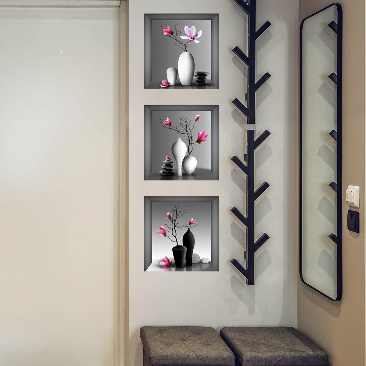 3pcs Elegant Floral Wall Decals
