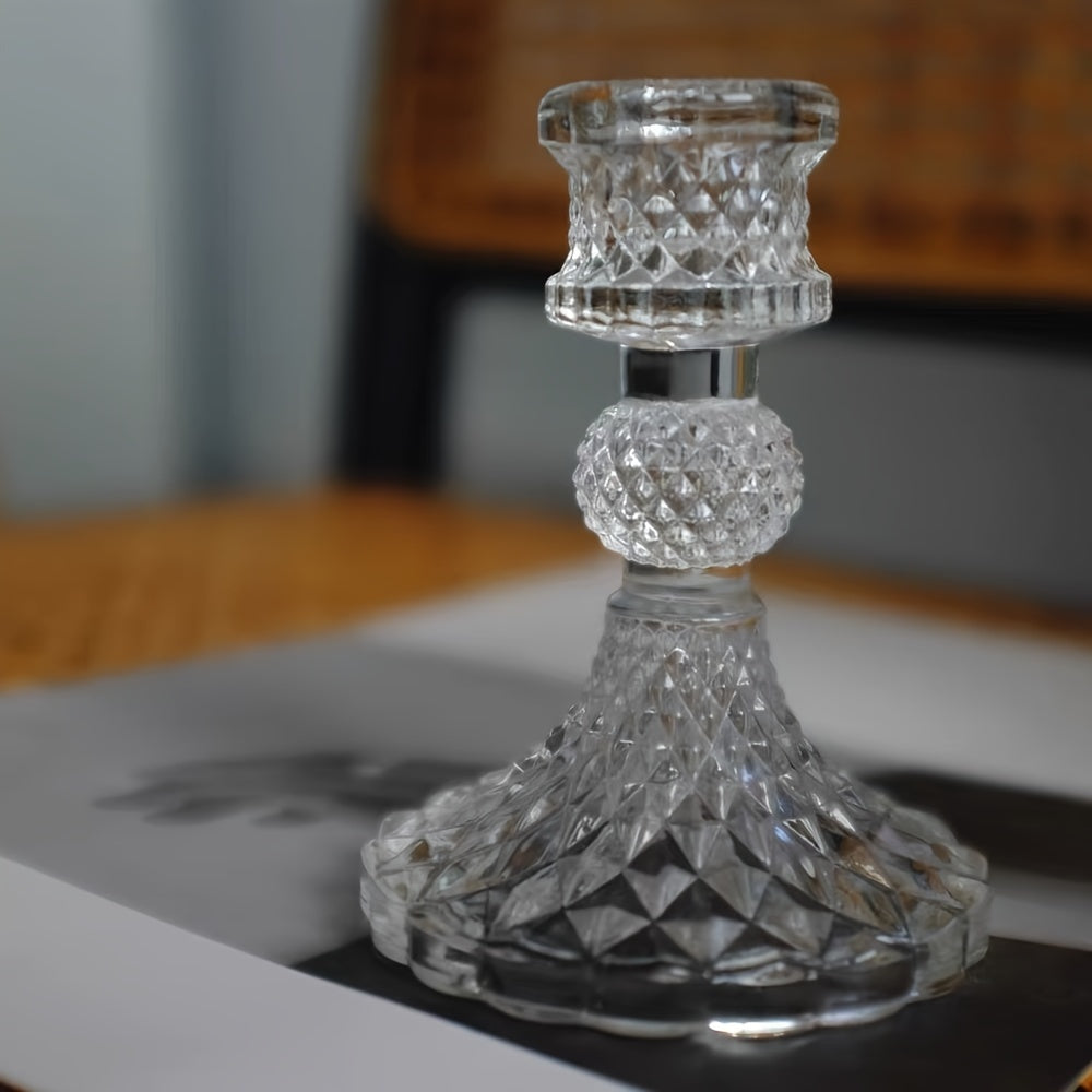 2pcs/set Clear Glass 4 Inch Tall Taper Candle Holders, Crystal Decorative Candle Stand Centerpiece Fit 0.8 Inch Candles For Table Wedding Dinning Party