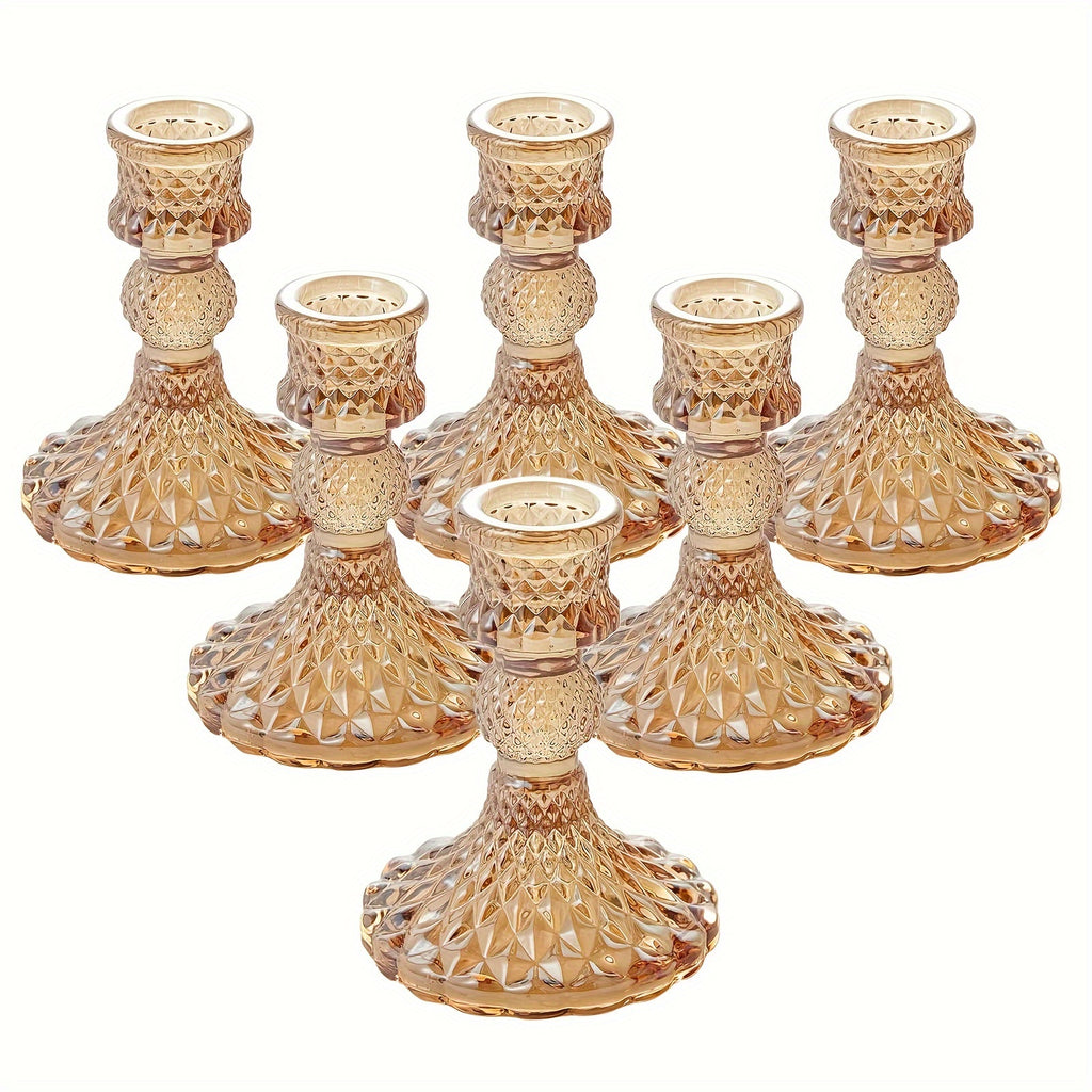 2pcs/set Clear Glass 4 Inch Tall Taper Candle Holders, Crystal Decorative Candle Stand Centerpiece Fit 0.8 Inch Candles For Table Wedding Dinning Party