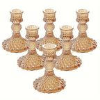 2pcs/set Clear Glass 4 Inch Tall Taper Candle Holders, Crystal Decorative Candle Stand Centerpiece Fit 0.8 Inch Candles For Table Wedding Dinning Party