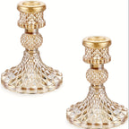 2pcs/set Clear Glass 4 Inch Tall Taper Candle Holders, Crystal Decorative Candle Stand Centerpiece Fit 0.8 Inch Candles For Table Wedding Dinning Party