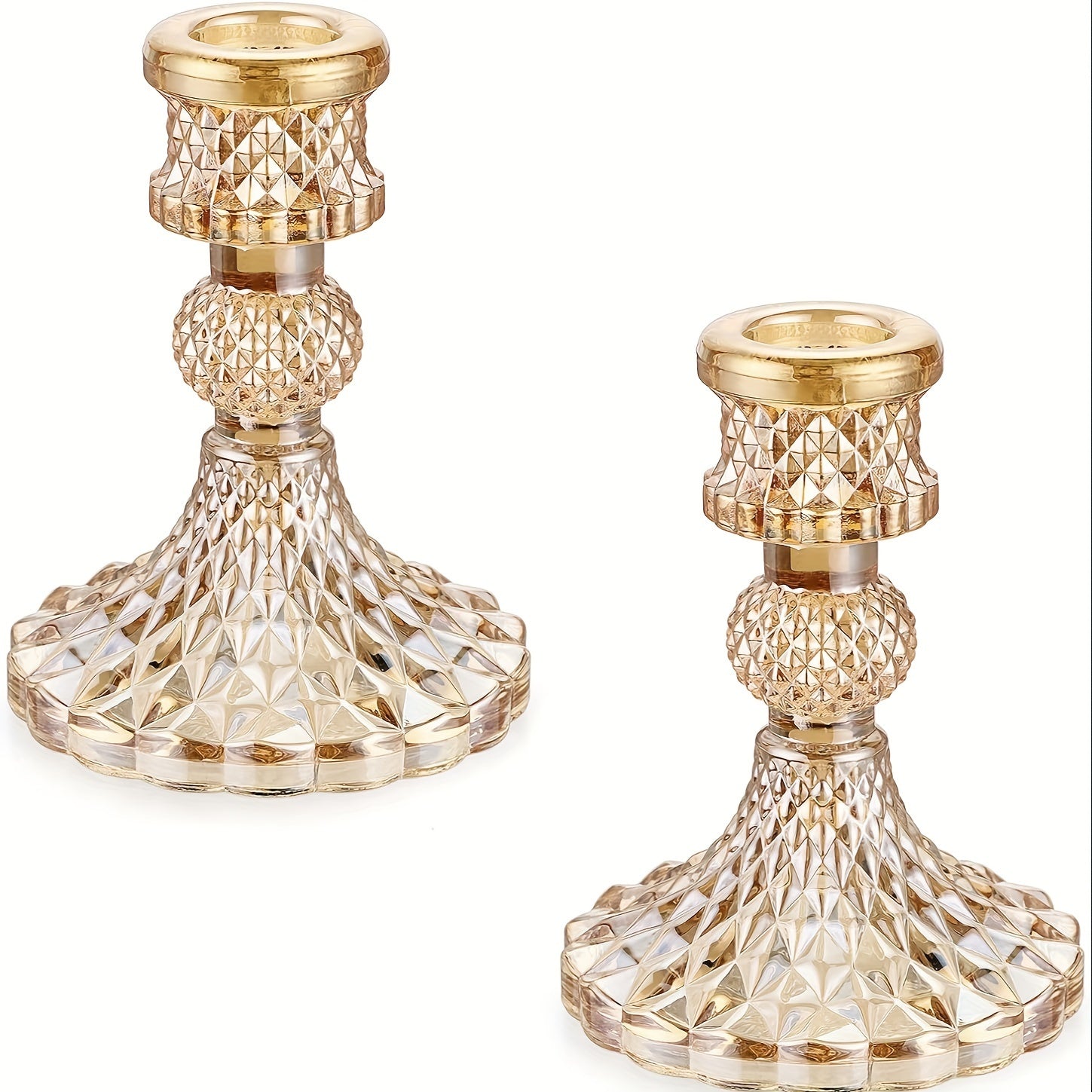 2pcs/set Clear Glass 4 Inch Tall Taper Candle Holders, Crystal Decorative Candle Stand Centerpiece Fit 0.8 Inch Candles For Table Wedding Dinning Party