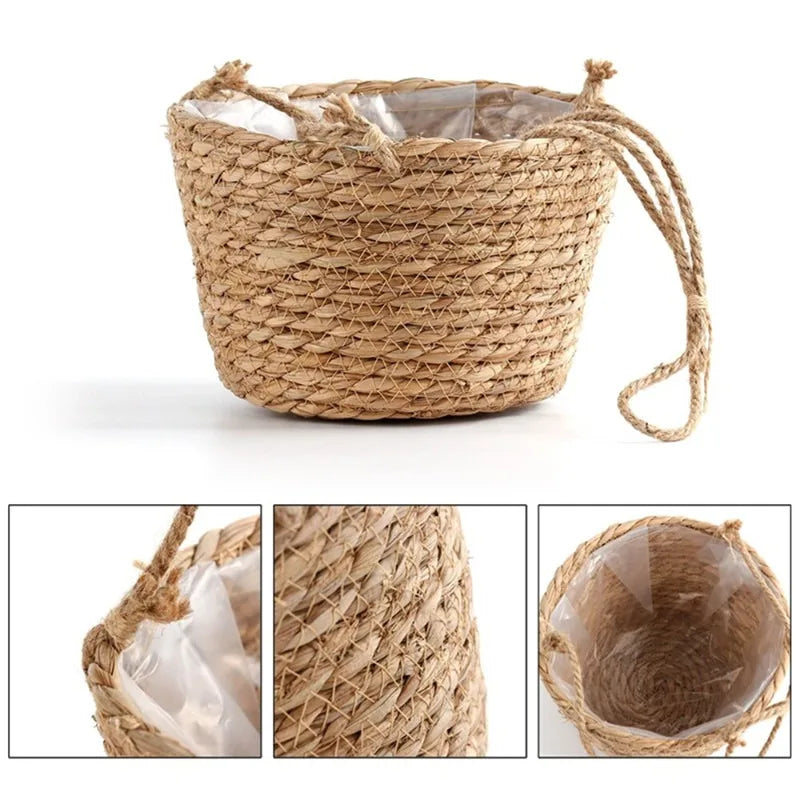 Garden Hanging Planter Macrame Plant Storage Basket Jute Rope Woven Indoor Outdoor Flower Pot Holder Plant Hangers Home Decor