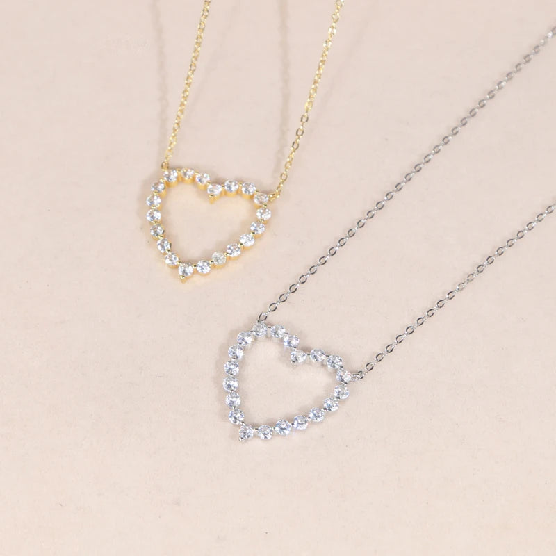 2024 Valentine's Day Gift Fashion Jewelry For Girlfriend Iced Out Bling 5A CZ Hollow Heart Pendant Necklace