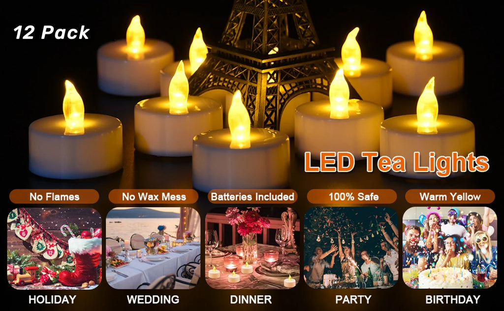 Warm Yellow Flameless LED Tea Light Candles