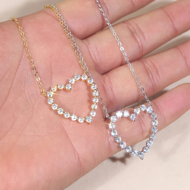 2024 Valentine's Day Gift Fashion Jewelry For Girlfriend Iced Out Bling 5A CZ Hollow Heart Pendant Necklace