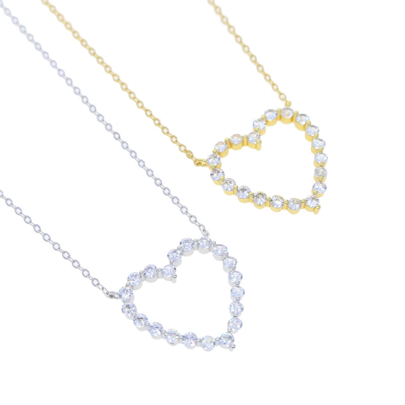 2024 Valentine's Day Gift Fashion Jewelry For Girlfriend Iced Out Bling 5A CZ Hollow Heart Pendant Necklace