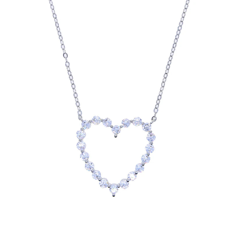 2024 Valentine's Day Gift Fashion Jewelry For Girlfriend Iced Out Bling 5A CZ Hollow Heart Pendant Necklace