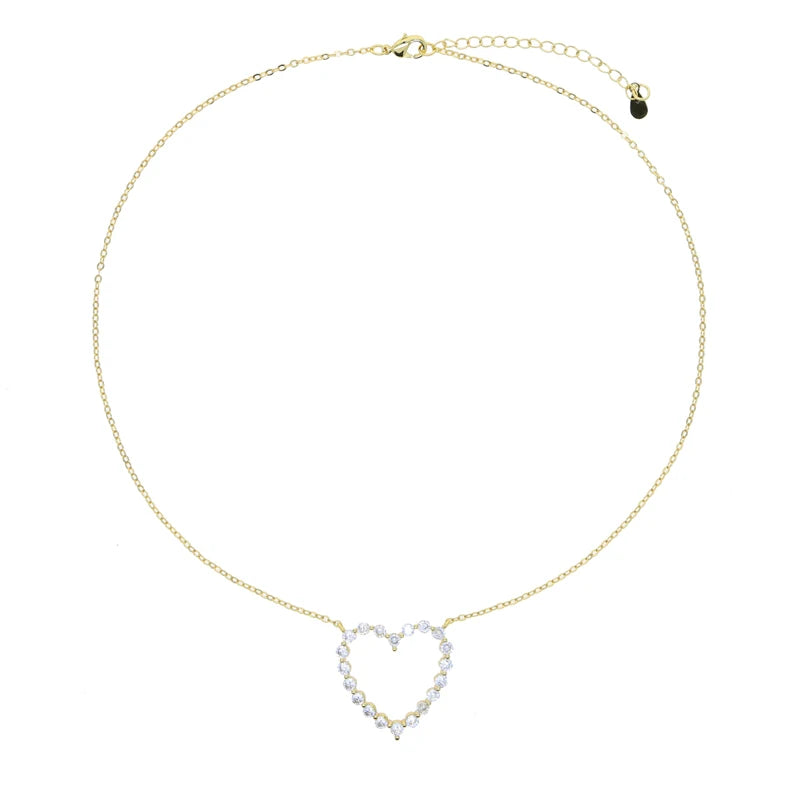 2024 Valentine's Day Gift Fashion Jewelry For Girlfriend Iced Out Bling 5A CZ Hollow Heart Pendant Necklace