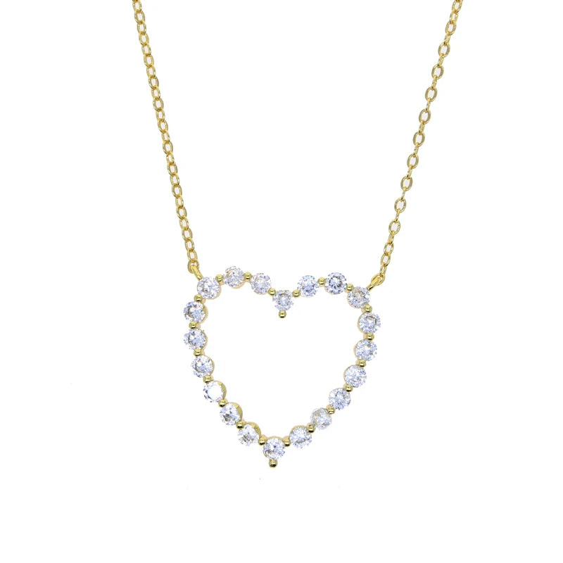 2024 Valentine's Day Gift Fashion Jewelry For Girlfriend Iced Out Bling 5A CZ Hollow Heart Pendant Necklace