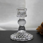 2pcs/set Clear Glass 4 Inch Tall Taper Candle Holders, Crystal Decorative Candle Stand Centerpiece Fit 0.8 Inch Candles For Table Wedding Dinning Party