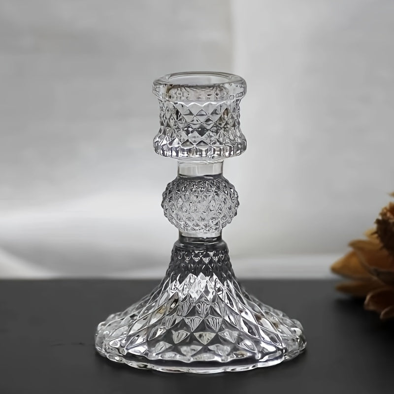 2pcs/set Clear Glass 4 Inch Tall Taper Candle Holders, Crystal Decorative Candle Stand Centerpiece Fit 0.8 Inch Candles For Table Wedding Dinning Party