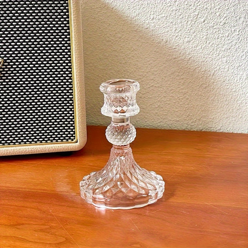 2pcs/set Clear Glass 4 Inch Tall Taper Candle Holders, Crystal Decorative Candle Stand Centerpiece Fit 0.8 Inch Candles For Table Wedding Dinning Party